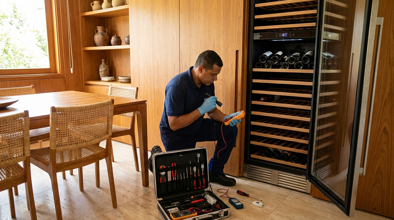 Substituição de termostato em adega climatizada em visita técnica em Curitiba‑PR