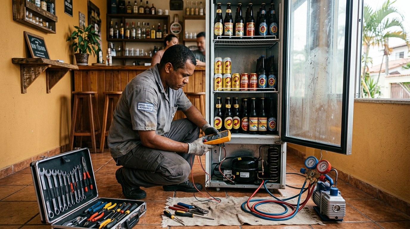 Substituição de termostato de cervejeira em serviço técnico em Curitiba‑PR