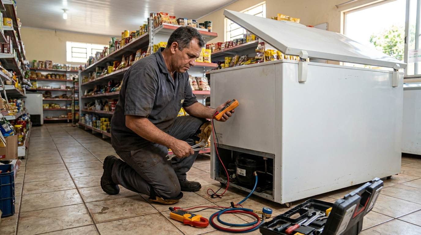 Substituição de termostato de freezer em visita técnica em Curitiba‑PR